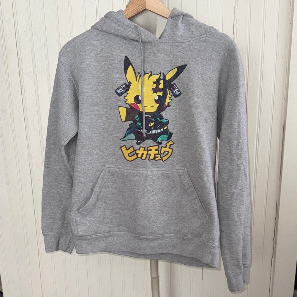 Demon Slayer Pikachu Grey Pullover Hoodie Youth Medium
